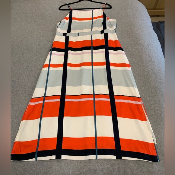 Ann Taylor Size 12 Picnic Striped Lined Spaghetti Strap Linen Dress - Picture 6 of 10